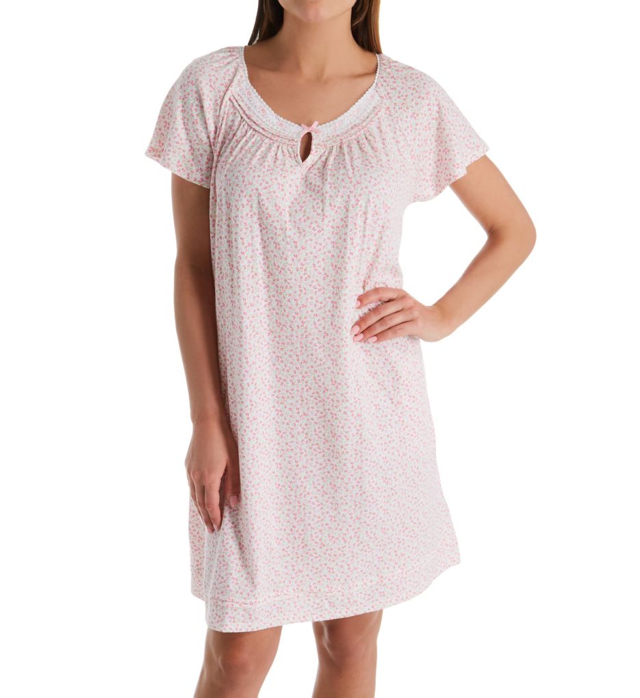 Daisy Pink Cotton Jersey Short Sleeve Short Gown-fs