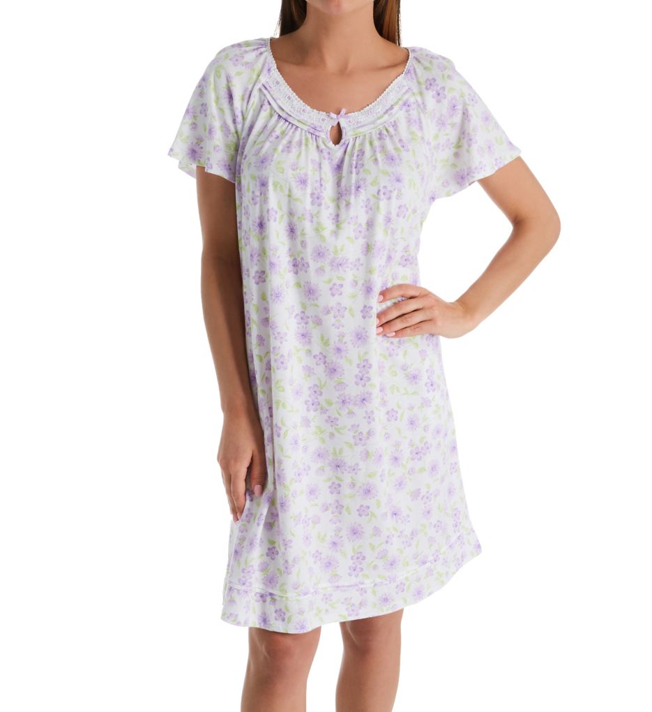 Daisy Purple Cotton Jersey Short Sleeve Short Gown-fs