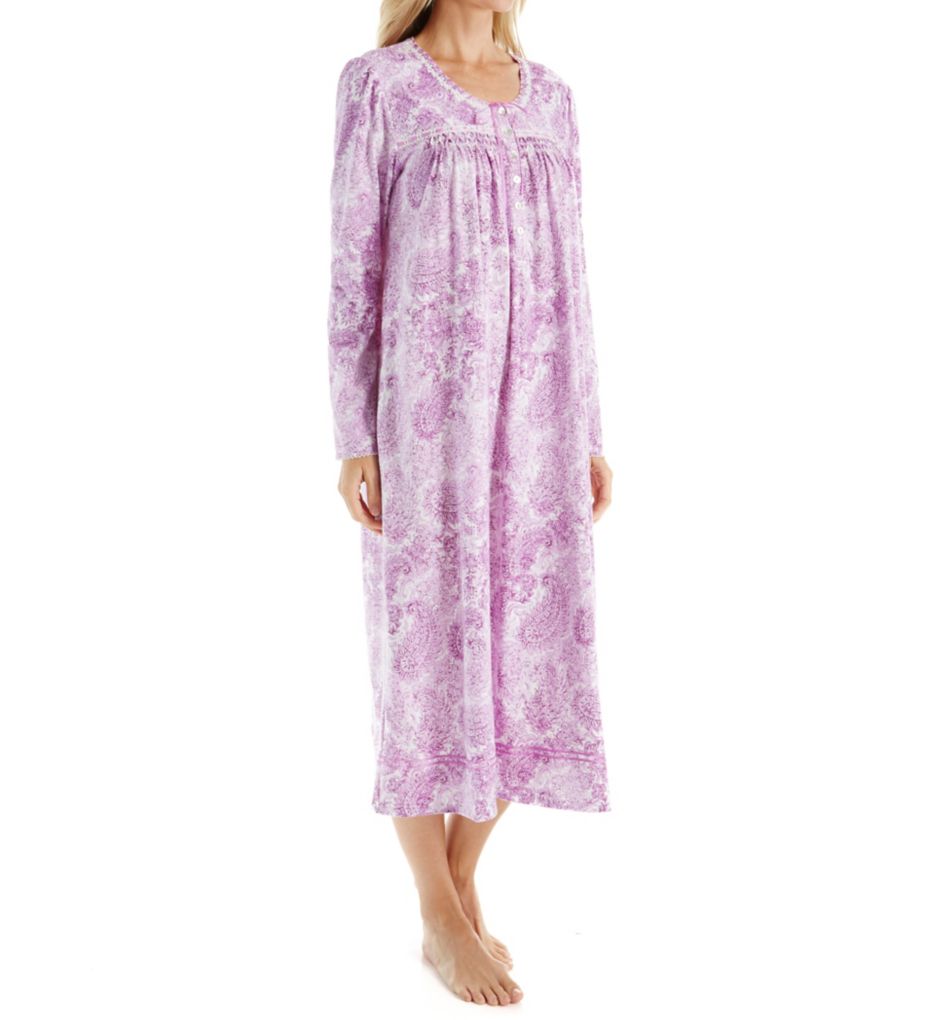 Brushed Cotton Jersey Long Sleeve Long Gown-acs