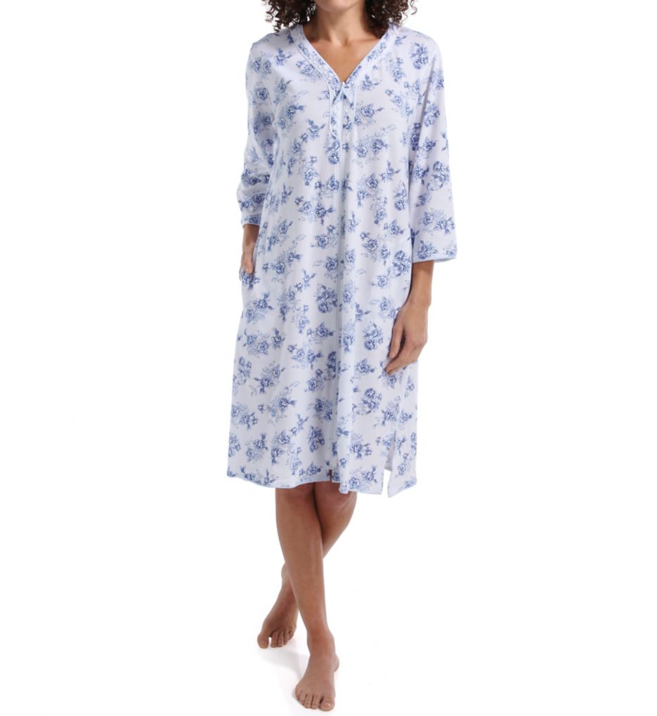 Flowery 3/4 Sleeve Short Zip Caftan-fs