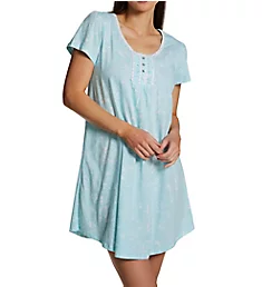 100% Cotton Plus Size 35 Cap Sleeve Nightshirt Aqua Scroll 1X