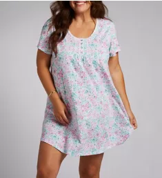 100% Cotton Plus Size 35 Cap Sleeve Nightshirt Multi Floral 1X