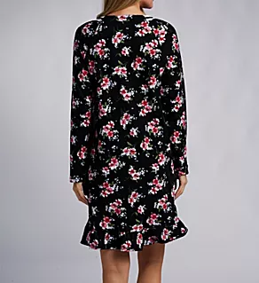 100% Cotton Knit Short Sleepshirt Black Floral S