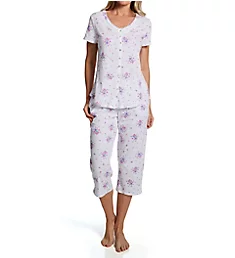 Plus Size Short Sleeve Capri Pant PJ Set Floral Bouquet 1X
