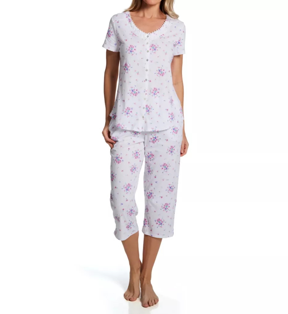 Plus Size Short Sleeve Capri Pant PJ Set Floral Bouquet 1X