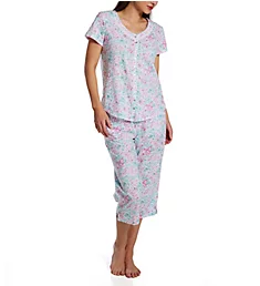 Plus Size Short Sleeve Capri Pant PJ Set Multi Floral 1X