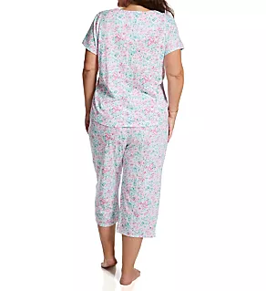 Plus Size Short Sleeve Capri Pant PJ Set Multi Floral 5X