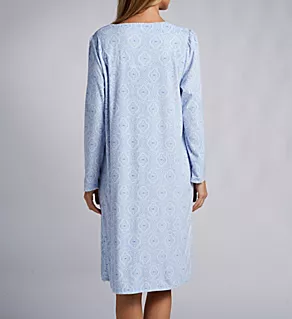 Silky Fleece Long Gown Blue Geo S