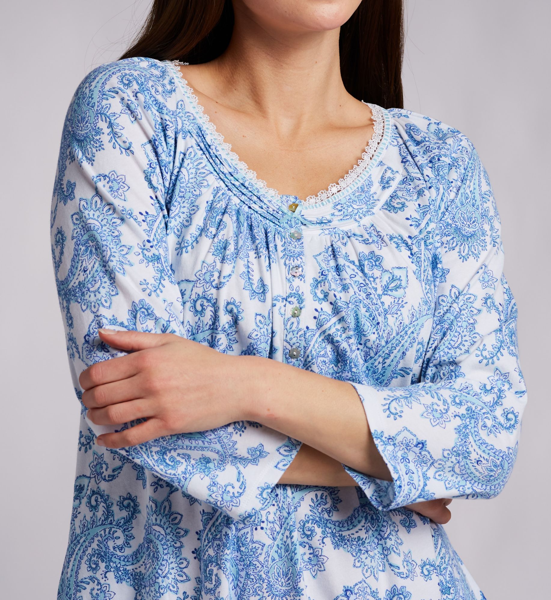 Aria Brushed Cotton Jersey 3/4 Sleeve Nightgown A80017 - Image 3