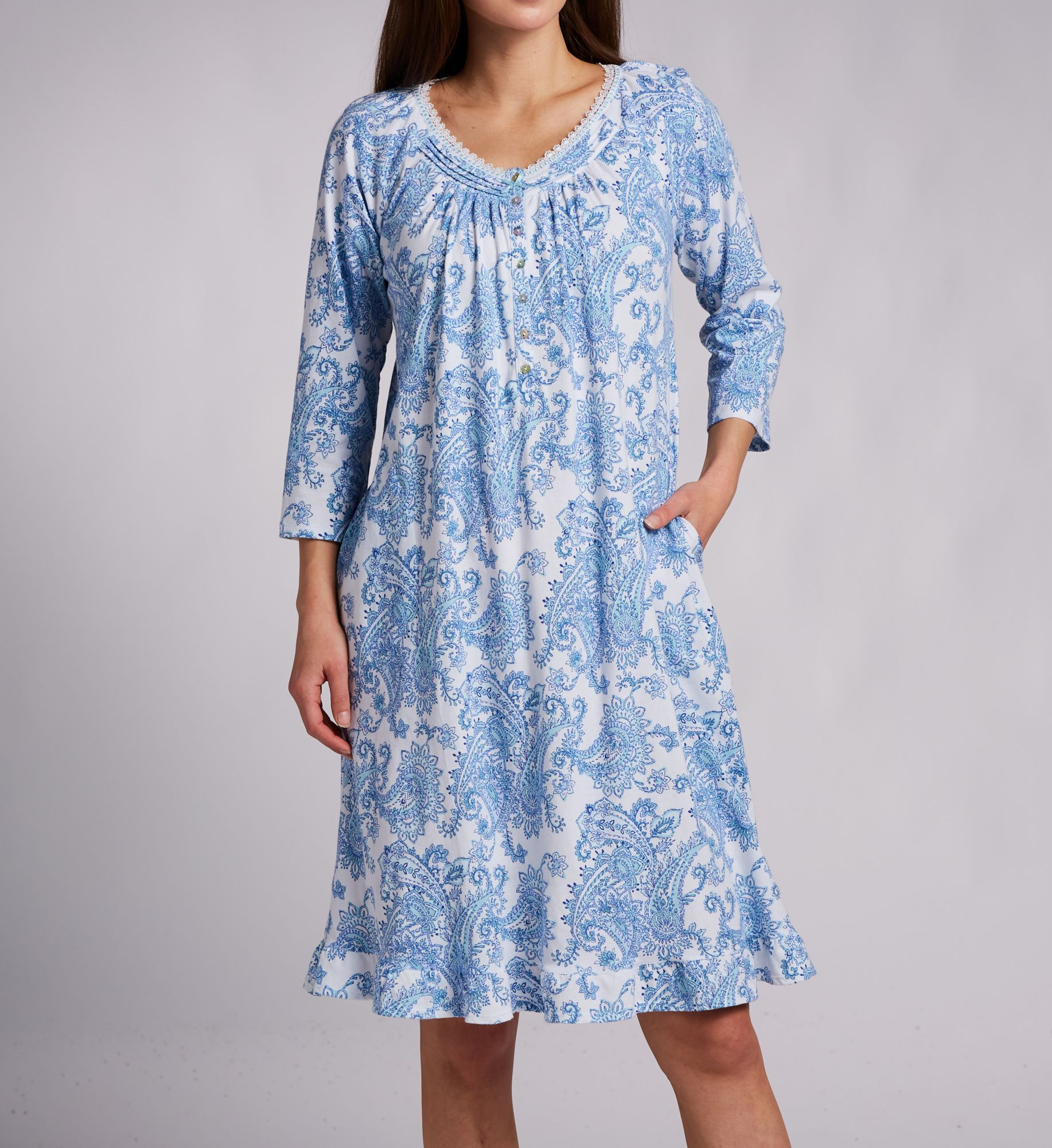 Aria Brushed Cotton Jersey 3/4 Sleeve Nightgown A80017 - Image 1