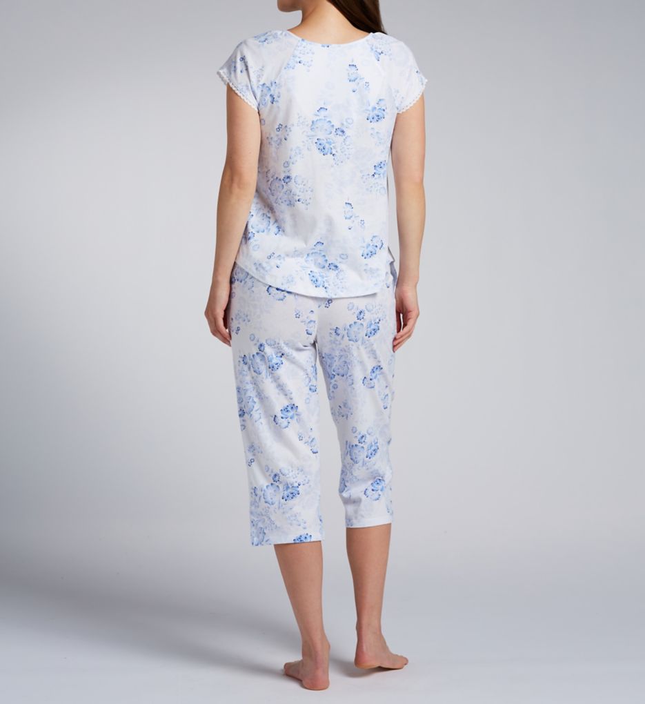 Aria Peach Jersey 21 Capri Pant PJ Set White Garden Floral S  - Image 2