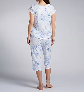 Peach Jersey 21 Capri Pant PJ Set White Garden Floral S