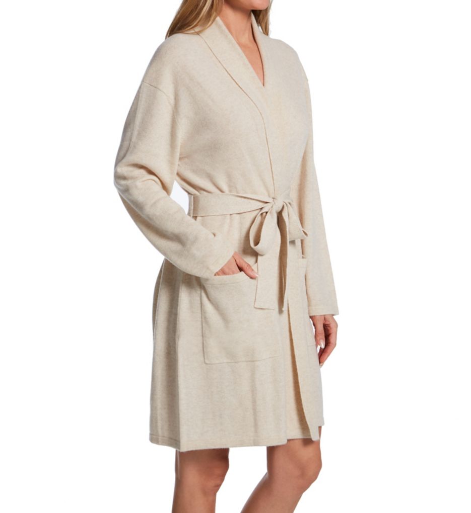 Arlotta Cashmere Classic Short Robe With Shawl Collar Oatmeal S  - Image 1