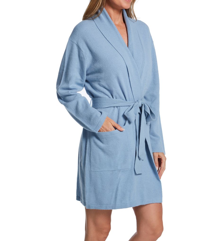 Arlotta Cashmere Classic Short Robe With Shawl Collar True Blue M  - Image 1