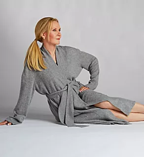 Cashmere Classic 43 Inch Bell Sleeve Robe Flannel Grey S