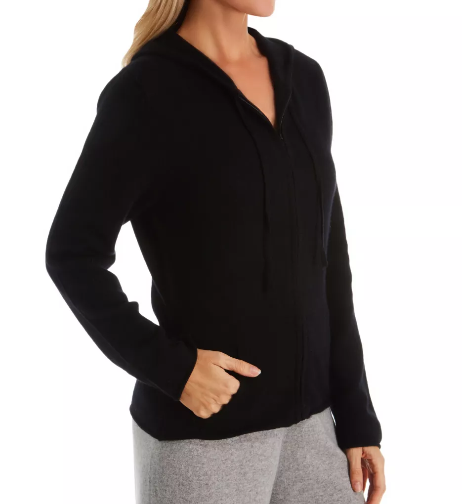 Cashmere Classic Front Zipper Jacket With Hoodie Black XS