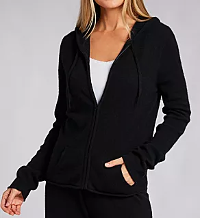 Cashmere Classic Front Zipper Jacket With Hoodie Black XS