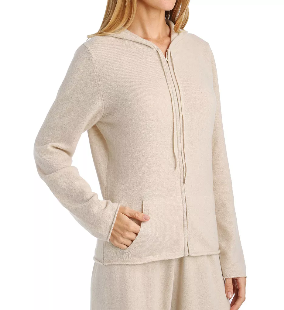 Cashmere Classic Front Zipper Jacket With Hoodie Oatmeal XS