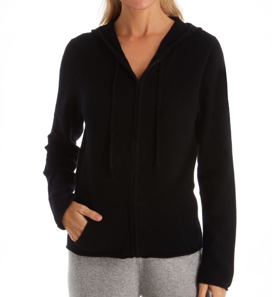 Cashmere Classic Front Zipper Jacket With Hoodie-fs