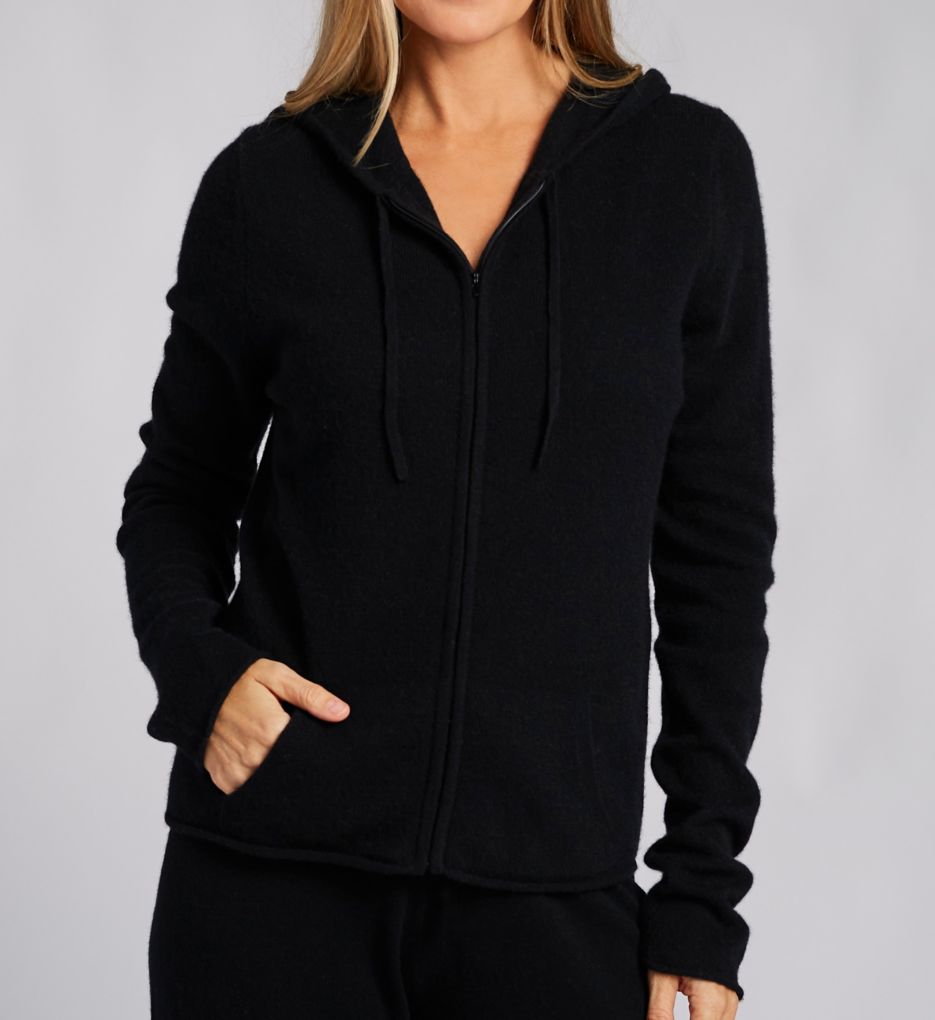 Cashmere Classic Front Zipper Jacket With Hoodie-fs