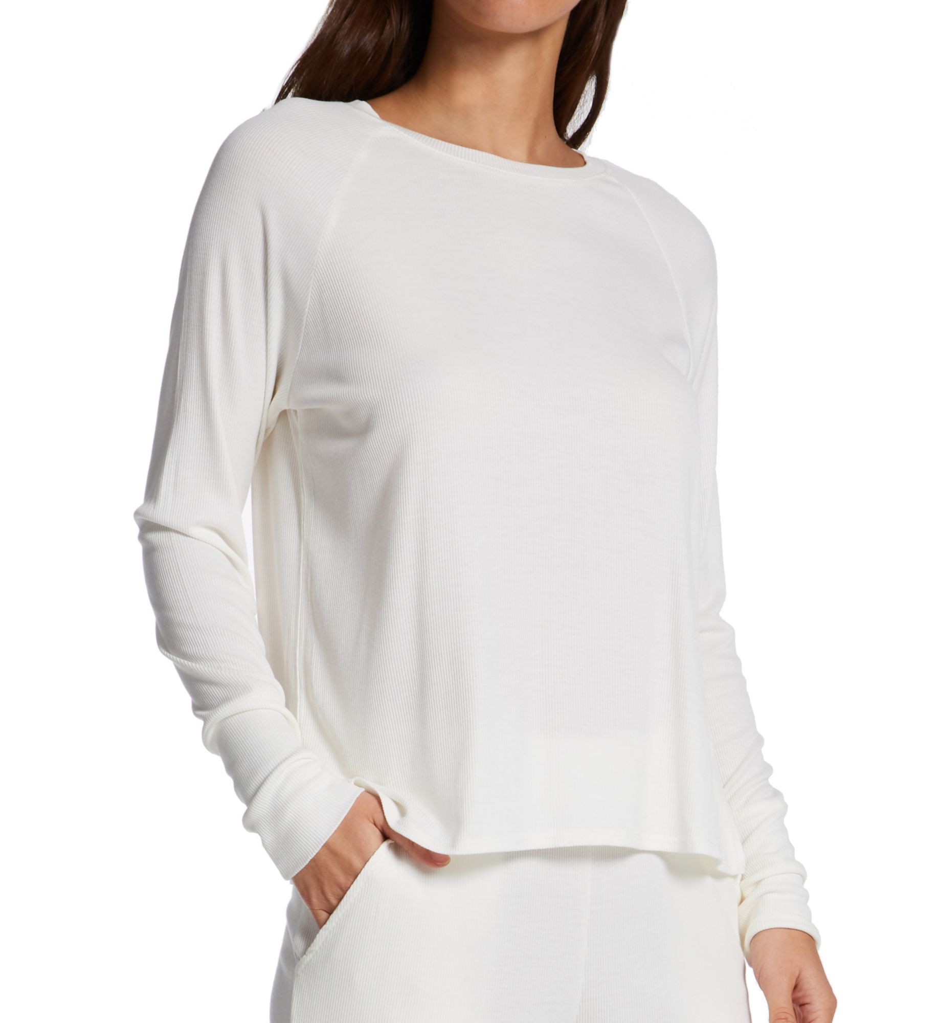 Aspen Dream Women's Essential Soft Ribbed Long Sleep Top in Ivory | Size: Large | HerRoom.com