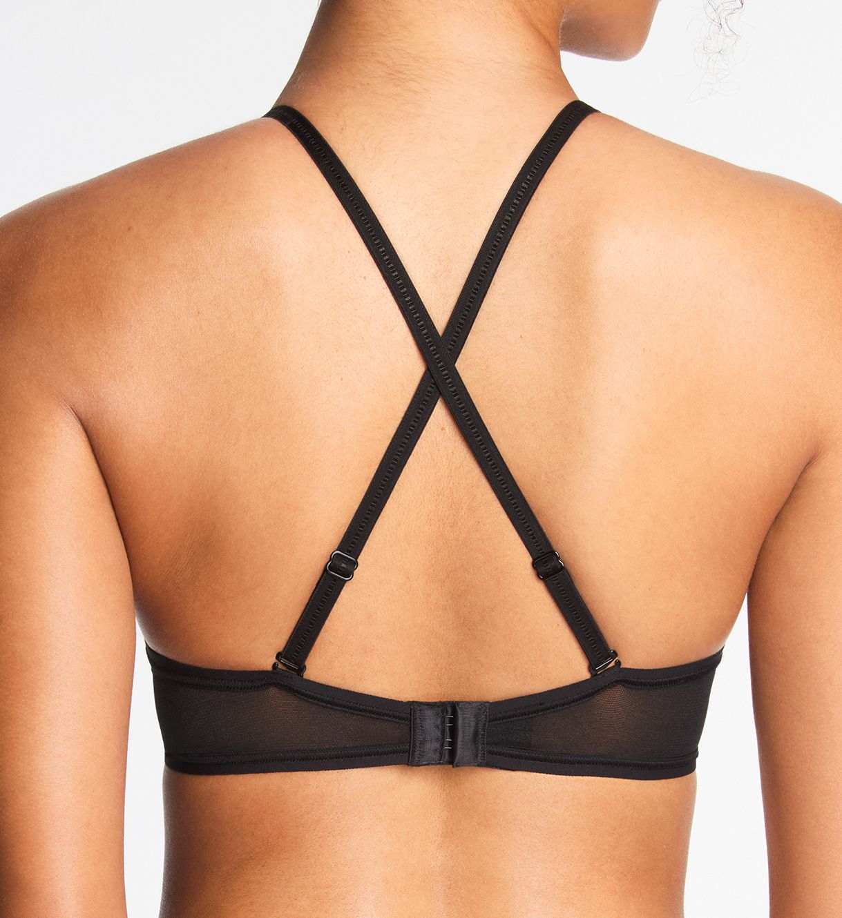 b.tempt'd by Wacoal Full Transparency Plunge Contour Bra 953420  – Main View  – Front View  – Back View with HerRoom measurement overlay – Detail View