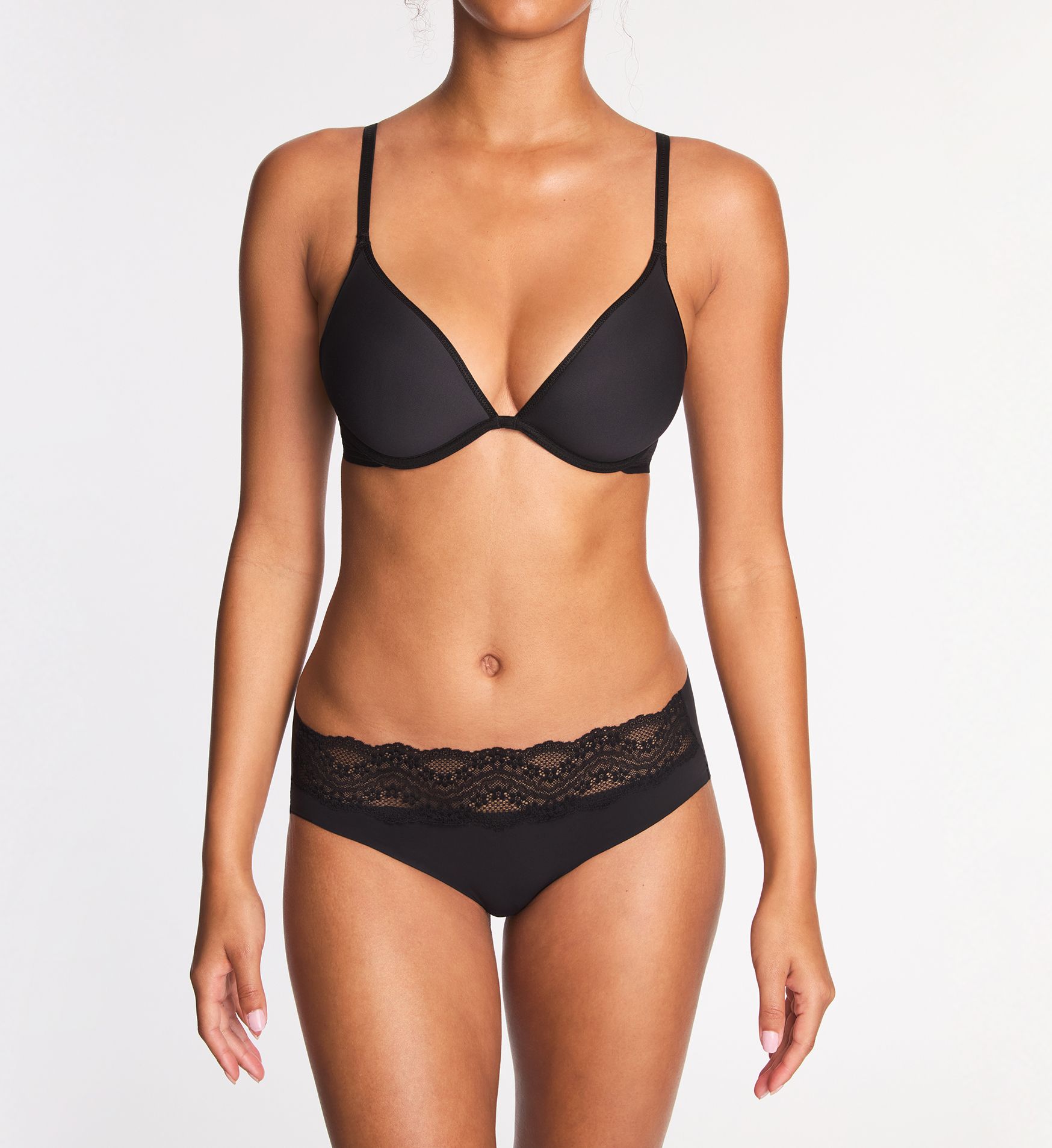 b.tempt'd by Wacoal Full Transparency Plunge Contour Bra 953420  – Main View  – Front View  – Back View with HerRoom measurement overlay – Detail View – Detail View – Detail View