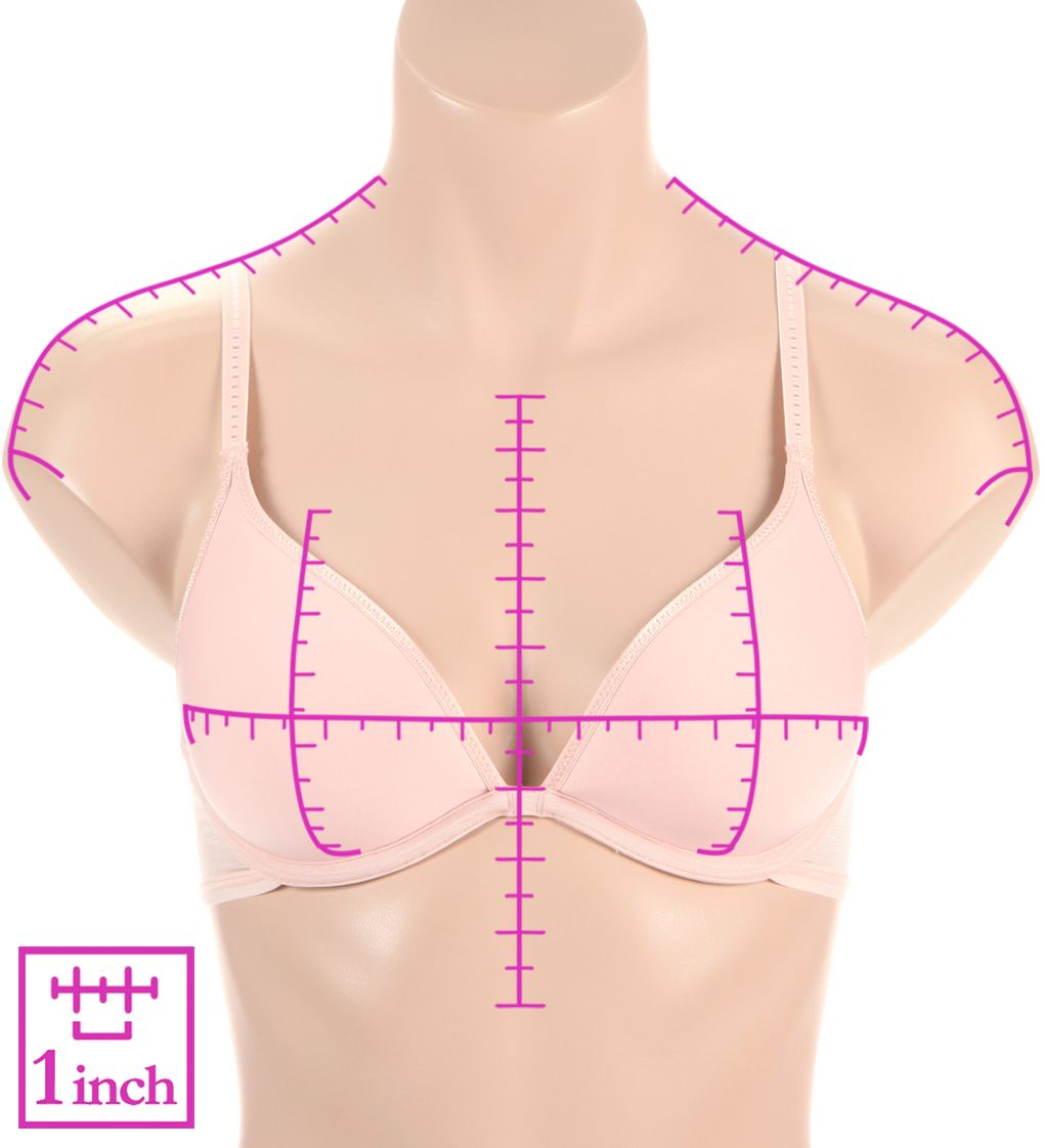 b.tempt'd by Wacoal Full Transparency Plunge Contour Bra 953420  – Main View  – Front View  – Back View with HerRoom measurement overlay