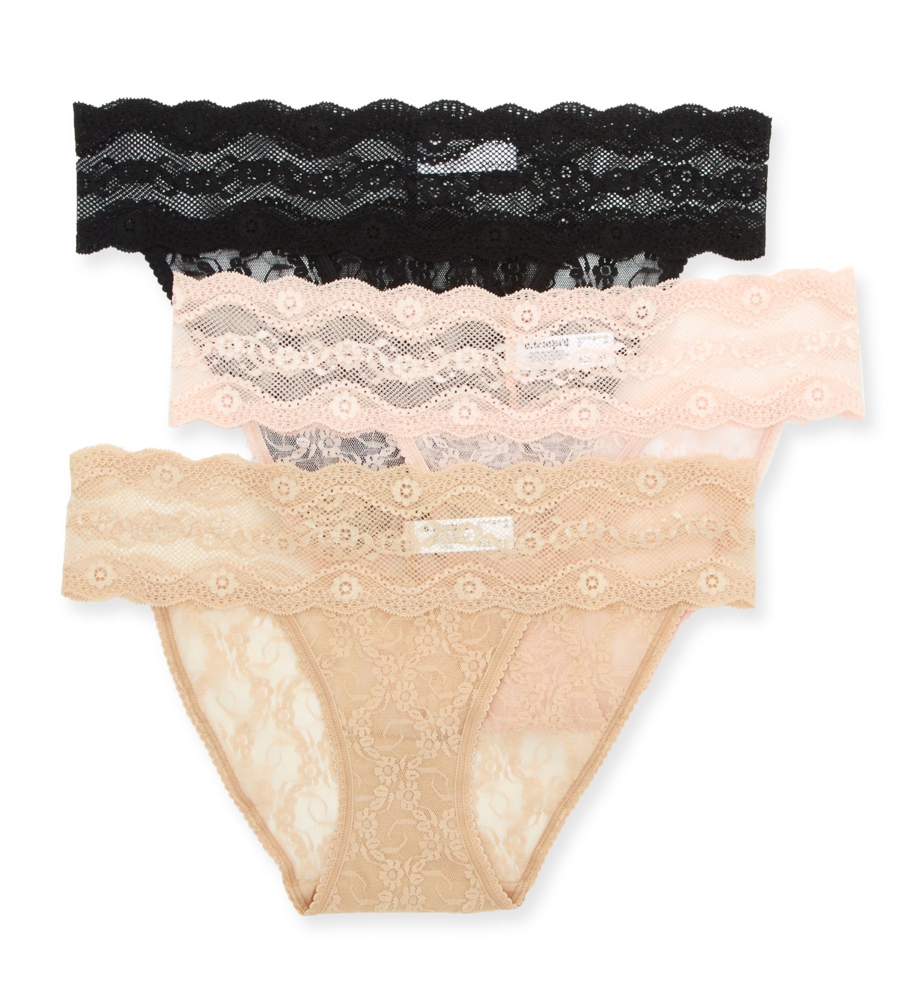b.tempt'd by Wacoal Women's Lace Kiss Bikini Panty - 3 Pack Black/Nude Light/Nude | Size: Large | HerRoom.com