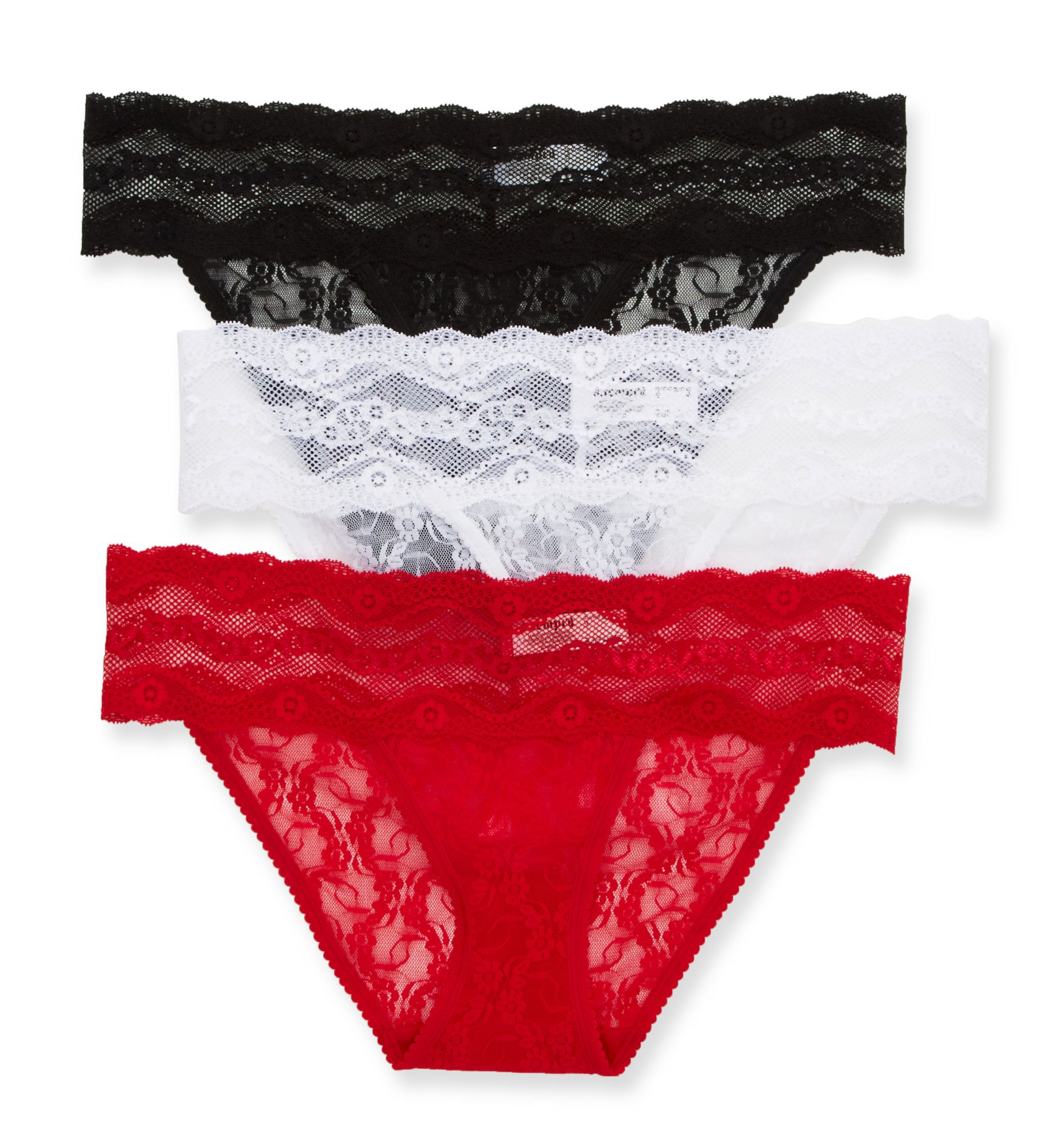 b.tempt'd by Wacoal Women's Lace Kiss Bikini Panty - 3 Pack in Black/White/Red | Size: Small | HerRoom.com