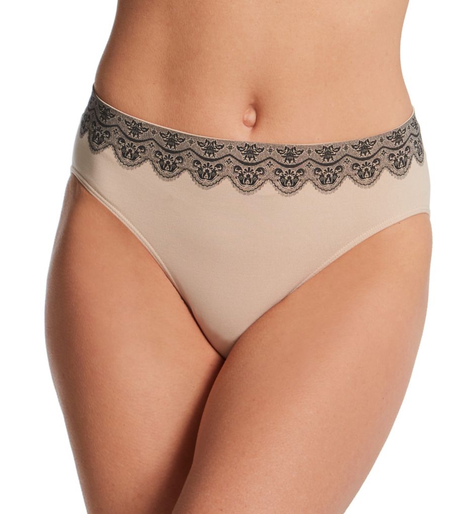 Bali Women's One Smooth U All-Around Smoothing Hi-Cut Panty in Nude/Black Lace | Size: 6 | HerRoom.com