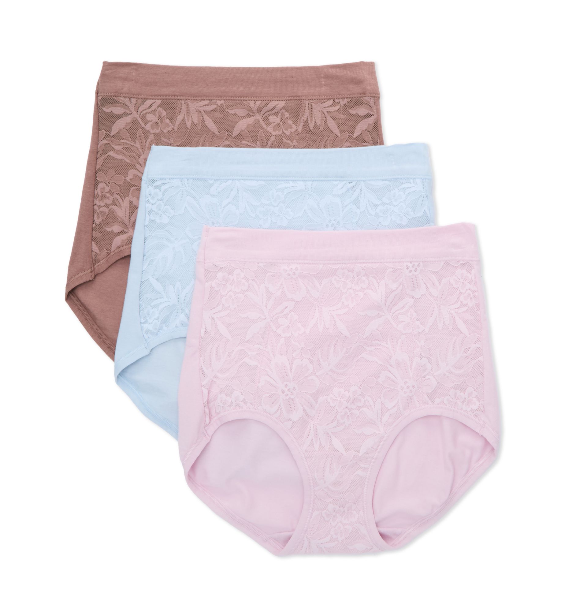 Bali Women's Breathe By High Waist Lace Brief - 3 Pack in Mochavel/Saltypepgre/R | Size: 6 | HerRoom.com