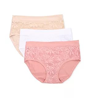 Breathe Cotton Modal Lace Hipster Panty - 3 Pack Almond/White/Mist Rose S