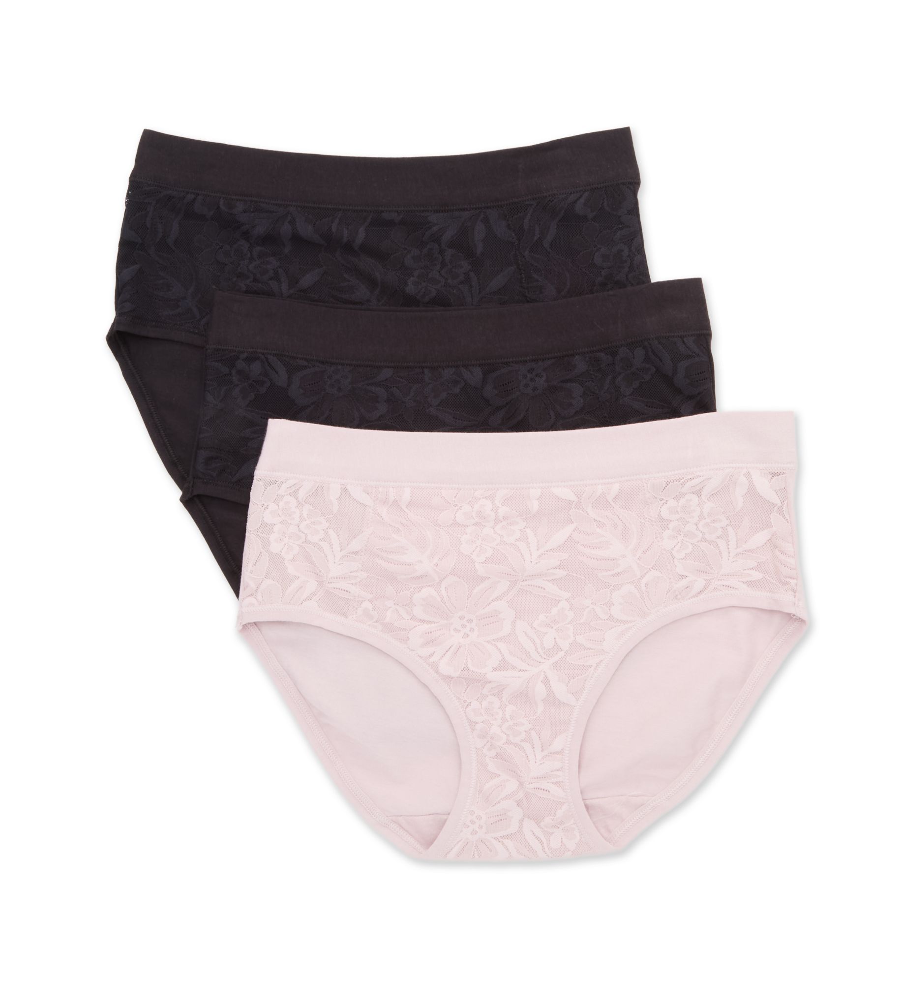 Bali Women's Breathe Cotton Modal Lace Hipster Panty - 3 Pack in Black/Gloss | Size: Medium | HerRoom.com