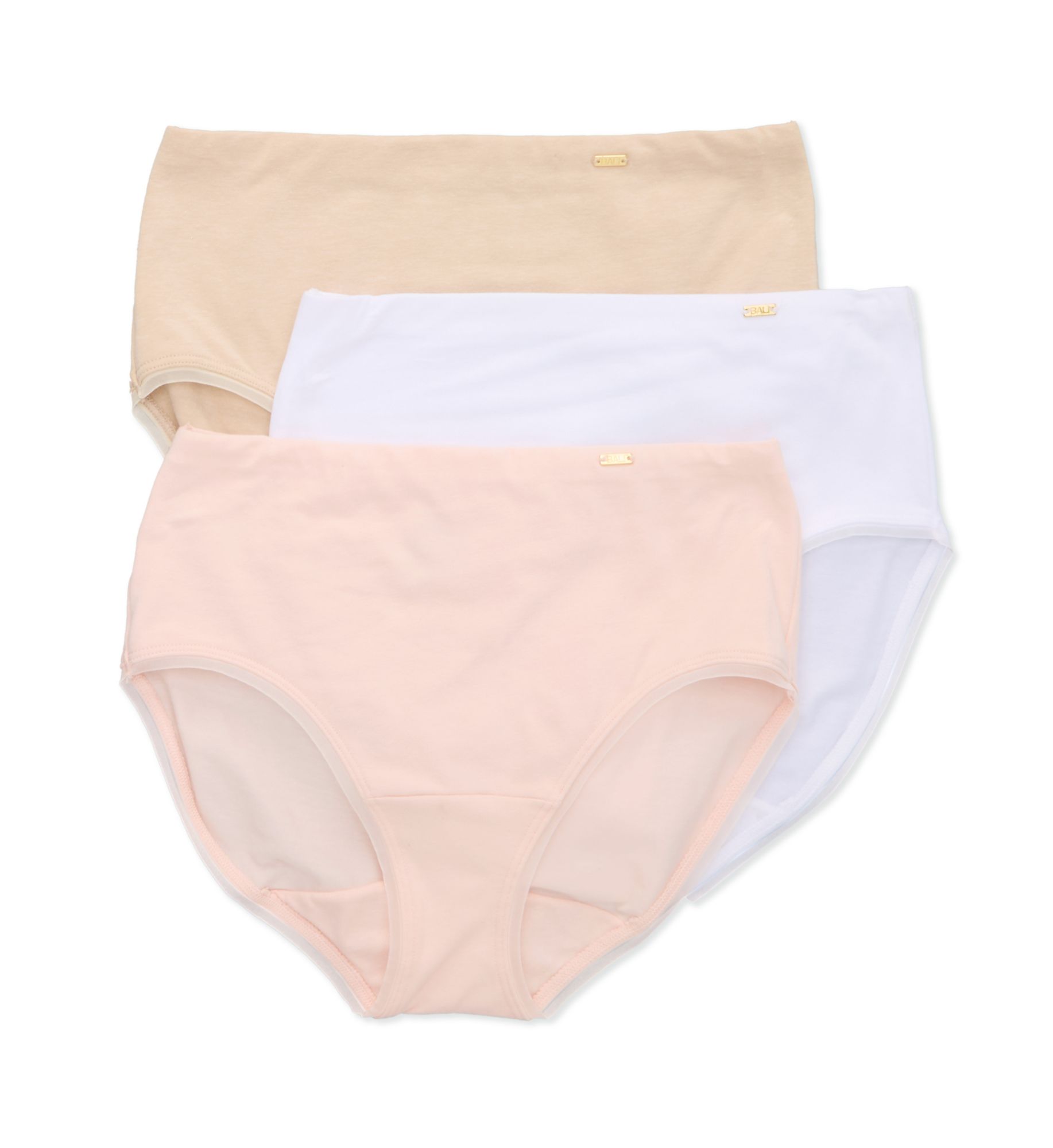 Bali Underwear Briefs Pack, 3-Pack, Light Tummy Support, Cotton Collection Buff/White/Tropical Sand H 9 Women's