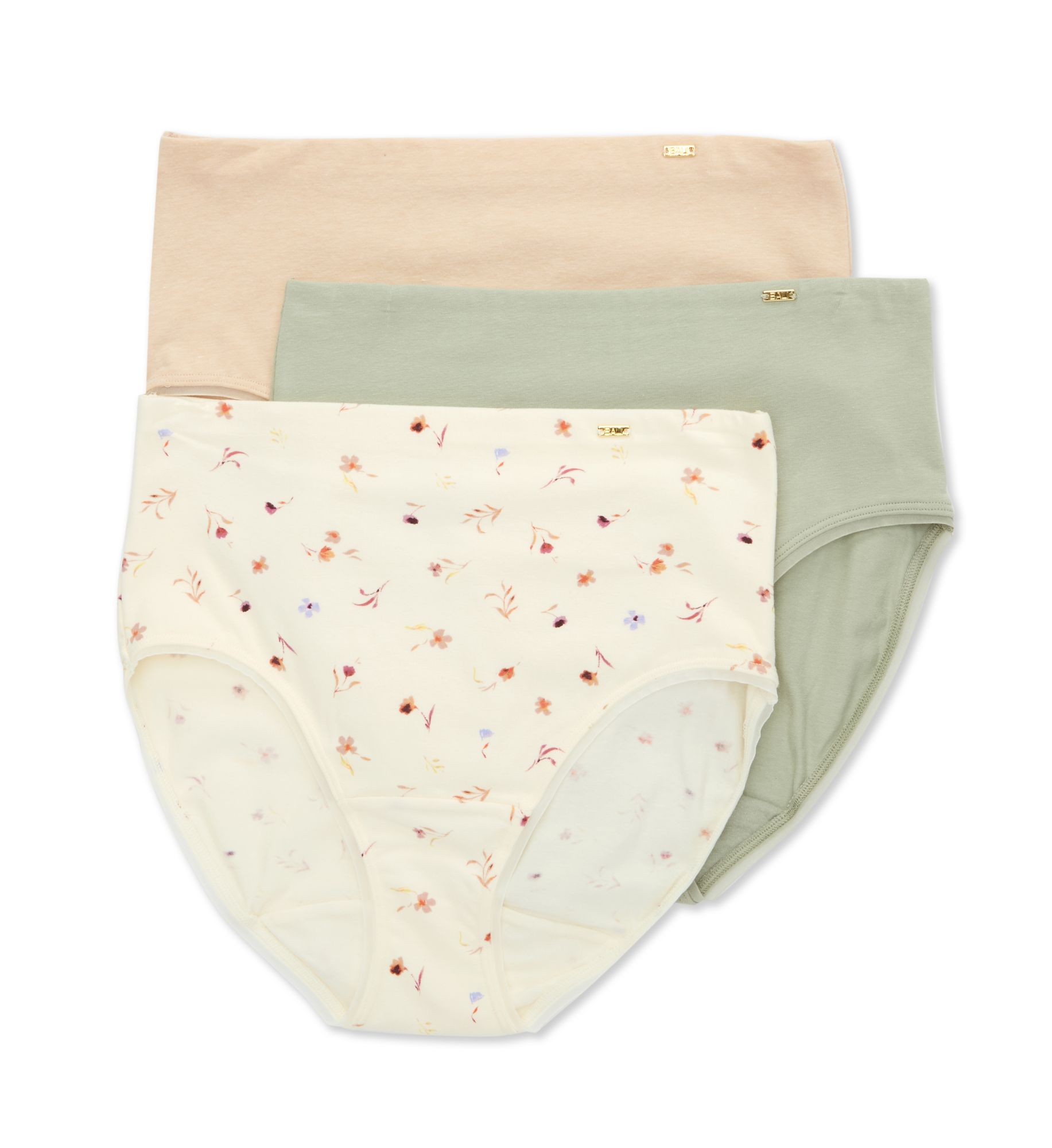 Bali Women's Cotton Collection Brief Panty - 3 Pack in Beige/Green/Print | Size: 9 | HerRoom.com