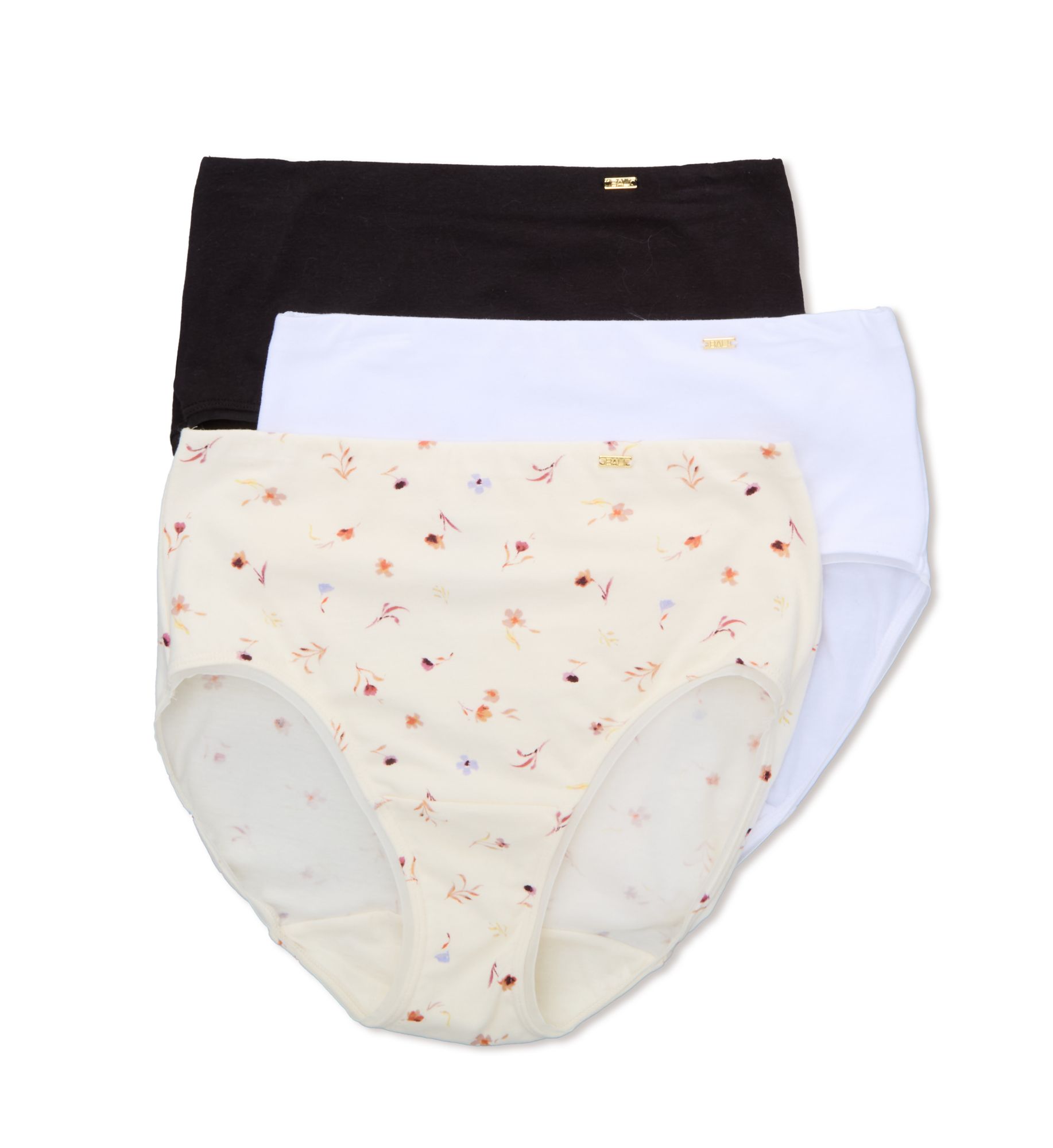 Bali Underwear Briefs Pack, 3-Pack, Light Tummy Support, Cotton Collection Black/White/Poppy Print 8 Women's