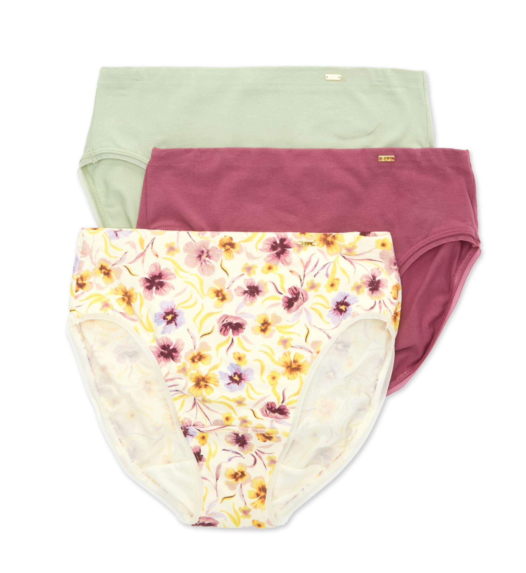 Bali Women's Cotton Collection Hi-Cut Panty - 3 Pack in Sea Green/Print/Mod | Size: 9 | HerRoom.com