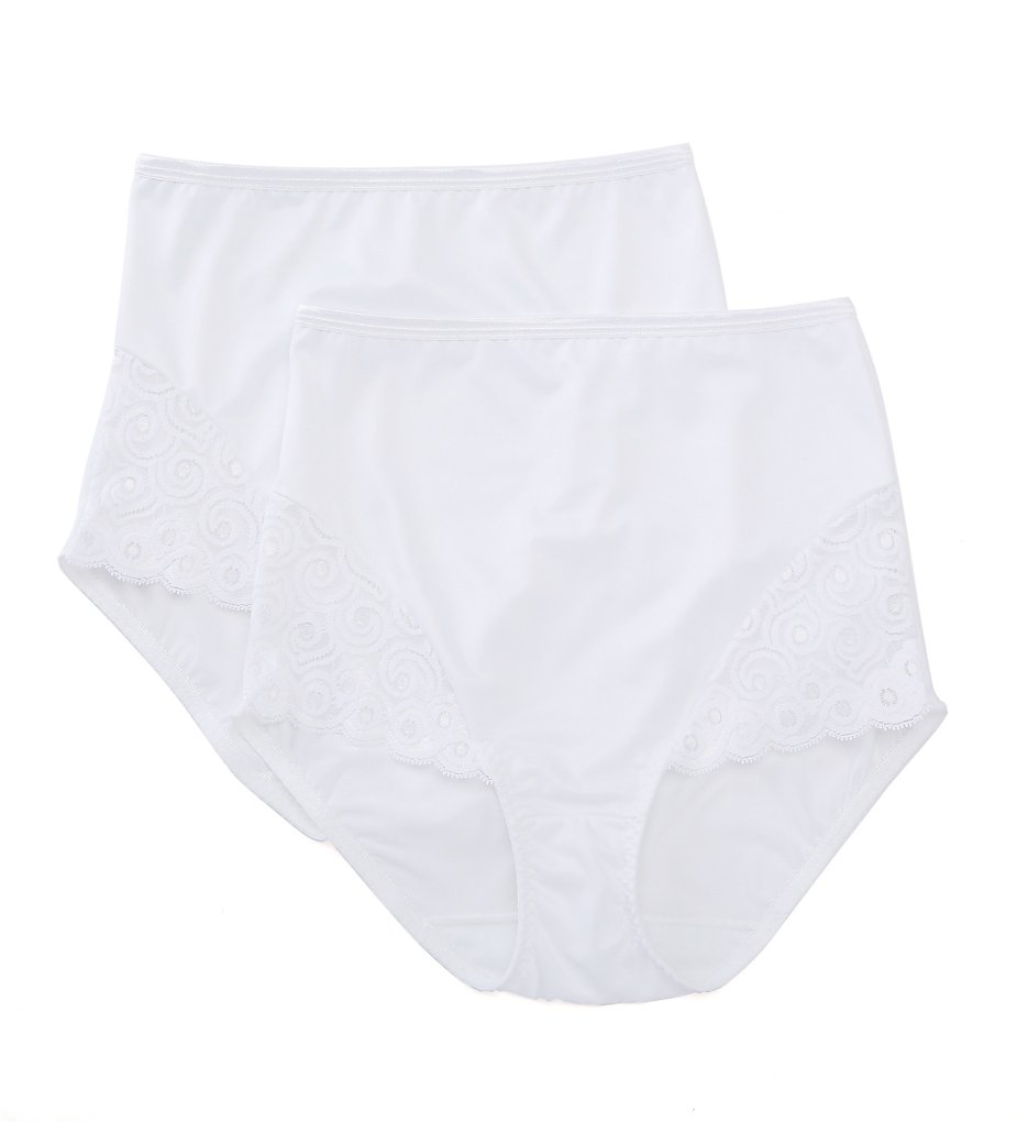 Bali : Bali X054 Microfiber and Lace Shaping Brief Panty - 2 Pack (White/White XL)