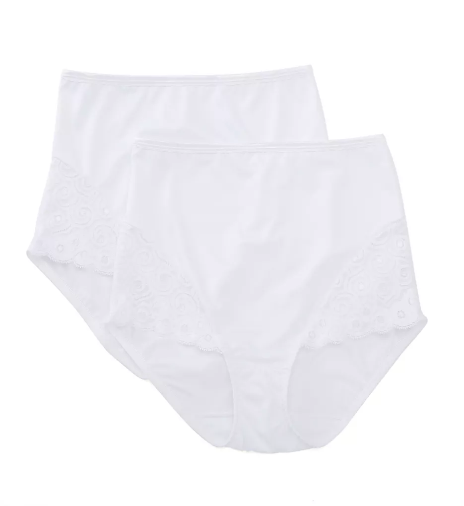 Microfiber and Lace Shaping Brief Panty - 2 Pack White/White M