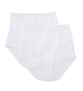 Microfiber and Lace Shaping Brief Panty - 2 Pack White/White L