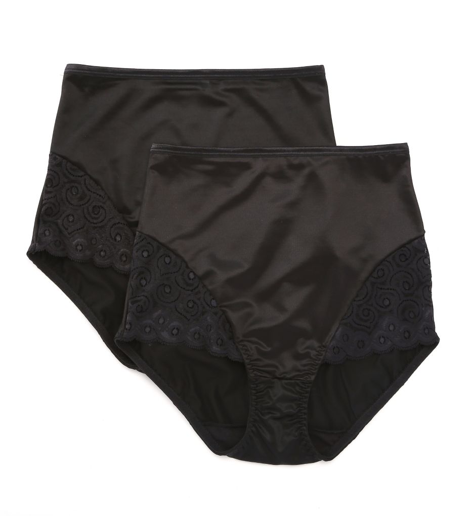Bali Women's Microfiber and Lace Shaping Brief Panty - 2 Pack in Black | Plus Size Large | HerRoom.com