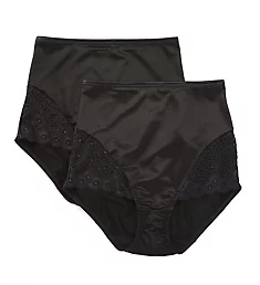 Microfiber and Lace Shaping Brief Panty - 2 Pack Black/Black M