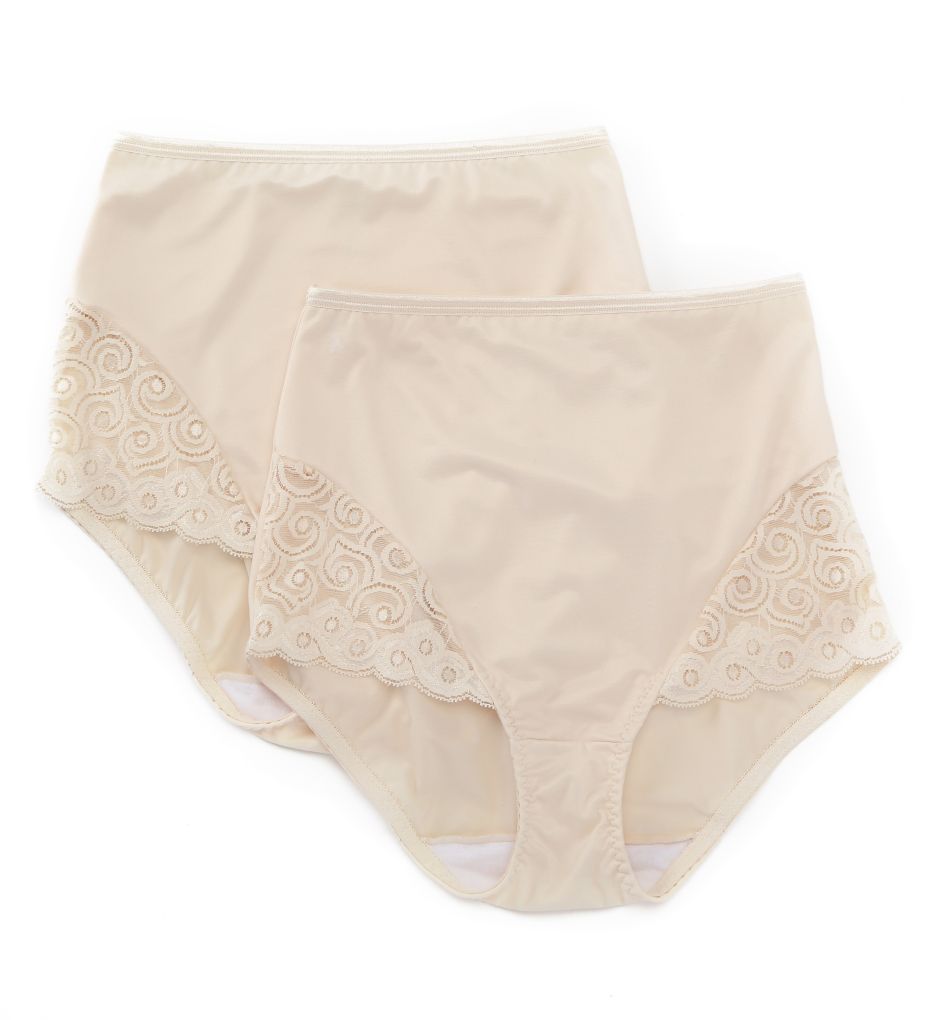 Bali Women's Microfiber and Lace Shaping Brief Panty - 2 Pack in Light Beige/Beige | Plus Size Medium | HerRoom.com