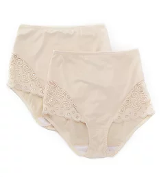 Microfiber and Lace Shaping Brief Panty - 2 Pack Light Beige/Beige M