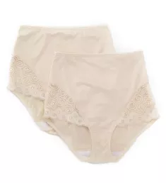 Microfiber and Lace Shaping Brief Panty - 2 Pack Light Beige/Beige M