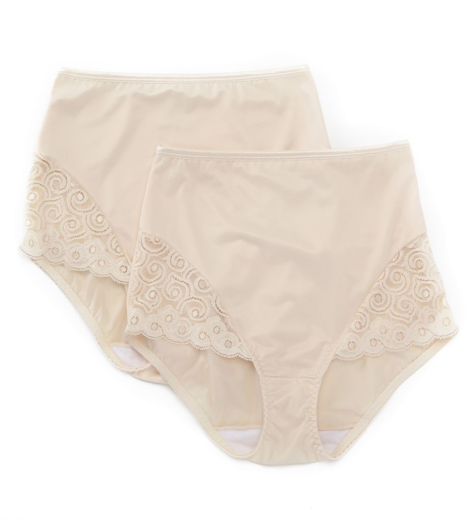 Bali Microfiber and Lace Shaping Brief Panty - 2 Pack White/White 2X  - Image 3