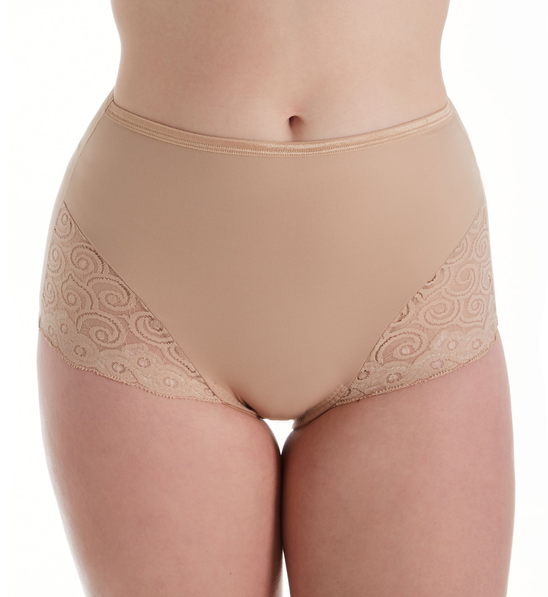 Bali Microfiber and Lace Shaping Brief Panty - 2 Pack Nude XL  - Image 1