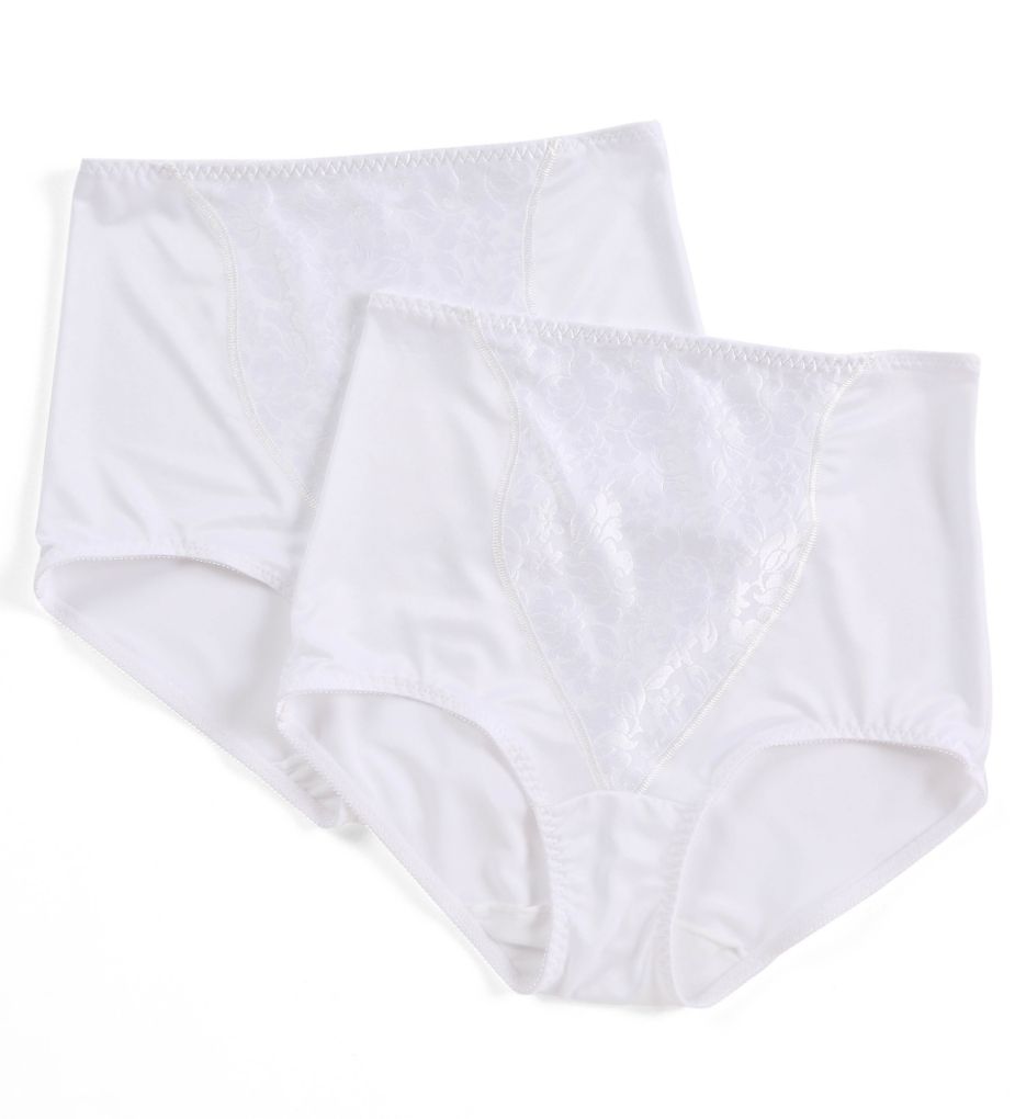 Bali Women's Lace Tummy Panel Shaping Brief Panty - 2 Pack in White/White | Plus Size Medium | HerRoom.com