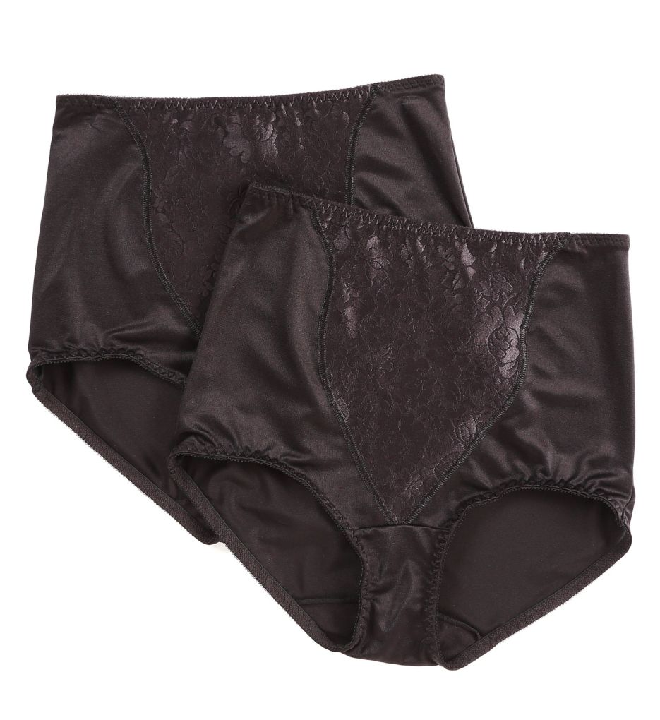 Bali Women's Lace Tummy Panel Shaping Brief Panty - 2 Pack in Black | Plus Size XL | HerRoom.com